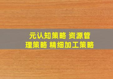 元认知策略 资源管理策略 精细加工策略